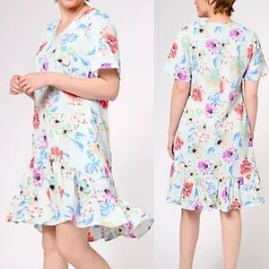 Tolani X Anthropologie Iggy V Neck Floral Print Midi Dress Ruffle Flounce Hem